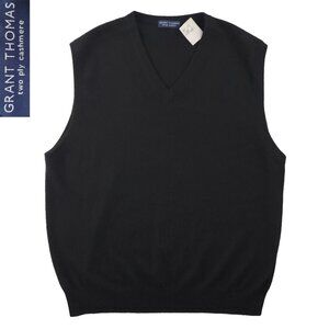 Grant Thomas Two Ply Cashmere Wool Sweater Vest V-Neck Men's XL Dry Cleaned